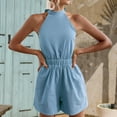 thumbnail image 4 of Buigttklop Womens Rompers Casual Summer Rompers Short Halter Jumpsuits Solid Color Elastic Waist Outfits Witn Pockets, 4 of 5