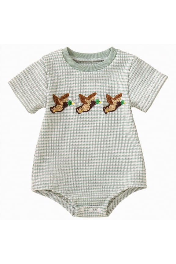 Baby Boy Summer Clothes Mallard Duck Embroidery Newborn Bubble Romper Short Sleeve Bodysuit Infant Hunting Clothing(Green,0-3 Months)