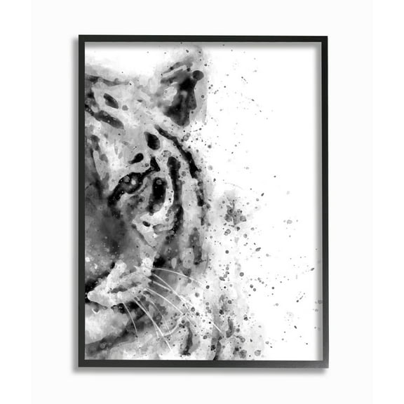 Stupell Industries Tiger Portrait Abstract Watercolor Safari Animal Black White Framed Wall Art Design by Brandon Wong, 24" x 30", Black Framed