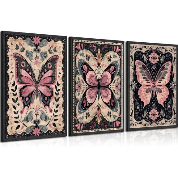 3pcs Vintage gothic insect art poster Wall Art Dark Dragonfly Canvas Painting Retro Floral Plant Pictures Moody Insect Poster Prints for Dark Academia Aesthetic Home Decoration (only canvas)