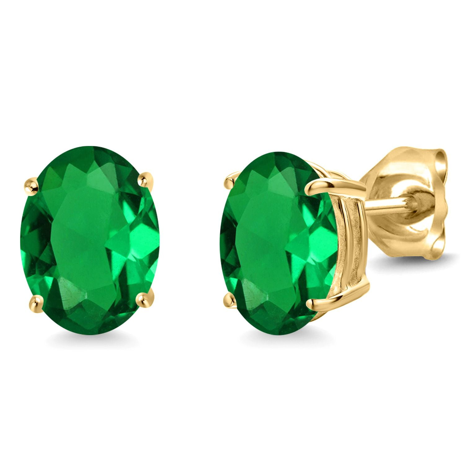 Gem Stone King 14K Yellow Gold Green Nano Emerald Stud Earrings for Women Men | 2.00 Cttw | Gemstone February Birthstone | Oval 8X6MM