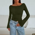 thumbnail image 2 of Womens Bell Long Sleeve Tops Boat Neck Solid Color Slim Fit Y2k Tee Casual T-shirts Fashion Going Out Blouses (L, Army Green), 2 of 6