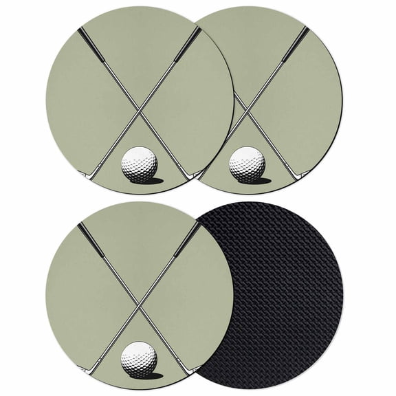 Golf Ball Club Coasters Set of 4, Absorbent Coasters for Drinks, Sports Abstract Vintage Green Coaster for Desk Coffee Table Protection, Home Decor House Warming Gifts 4"