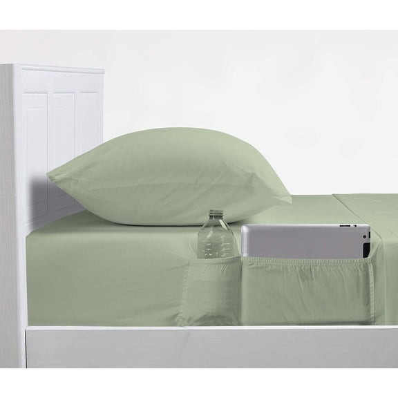 DNG Creations 4 Piece Sheet Set With Elastic Side Storage Pockets 100% Egyptian Cotton, 800 Thread Count 10 Inch Deep Pocket ( Solid Light Sage - Twin )