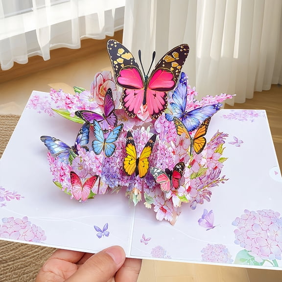 3D Bouquet Butterflys Pop Up Mothers Day Card, Birthday Card Greeting Card with Note Card & Envelope for New Year Anniversary Birthday Thank You Mom Wife Daughter Girlfriend