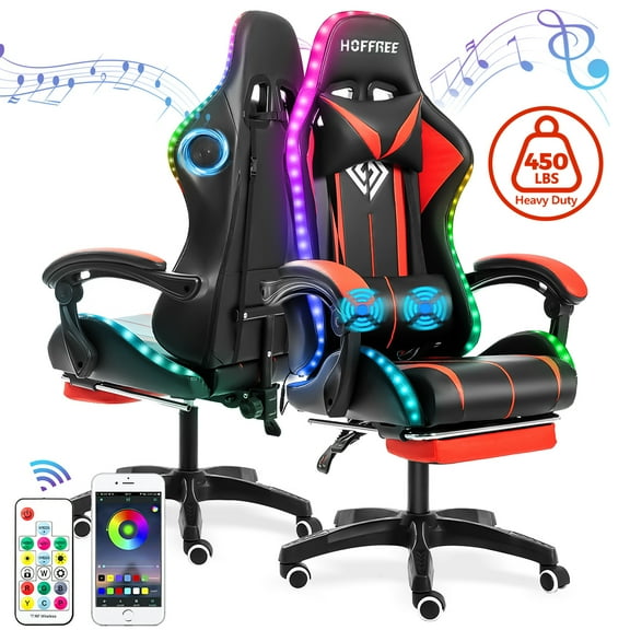 Gaming Chair with Bluetooth Speaker, Ergonomic Massage Racing Chair with RGB Lights, Footrest and Lumbar Support, High Back Office Chair,  Heavy Duty Design Gaming Computer Chair
