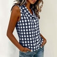 thumbnail image 6 of Ichuanyi Womens Button Down Plaid Shirts Short Sleeve Loose Summer Sleeveless Tank Tops Dressy Casual V Neck Business Work Blouses, 6 of 8