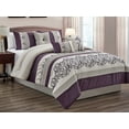 thumbnail image 2 of 7-Piece Desiree Comforter Set Bedding|Scroll Damask Floral Embroidery Pleated|Purple Gray Silver|King Size, 2 of 5