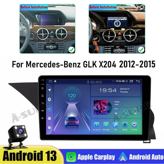 Molaner Car Radio Screen for Mercedes-Benz GLK Class X204 2012-2015 with Wireless Carplay Android Auto,Android 14 9inch Touch Screen Stereo Bluetooth GPS Navigation WiFi FM SWC Backup Camera,2 32G