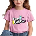 thumbnail image 4 of Cowsor Kids Happy Easter Bunny Print Loose Crew Neck Short Sleeve Tee Soft Breathable Cotton Casual Easter Top for Tween Boys Girls 1-14 Years, 4 of 4