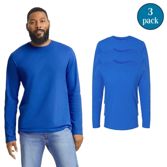 Gildan Men's Softstyle Long Sleeve T-Shirt, Crewneck rib Collar Casual Tee, Royal, 3-Pack, S