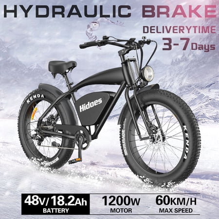 Hidoes Men's Electric Mountain Bike Adults Offroad E-bike 1200W with 26in Fat Tires, up to 31mph & 49miles, Adventure Ebike for Men Women with Shimano 7 Speeds