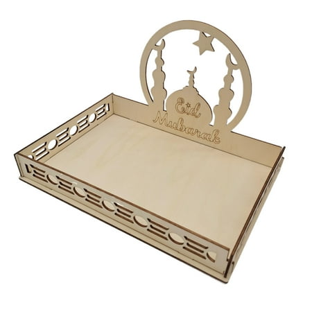 

1pc Eid Wooden Dinner Plate Lesser Bairam Food Serving Tray Dessert Tray