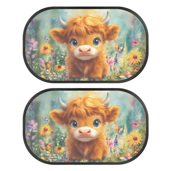 KUIFORTI Highland Cow Car Window Shade for Baby Car Side Window Sun Shade, 2 Pieces Universal Automotive Window Sunshades Privacy for Truck, Car, SUV, Sedan