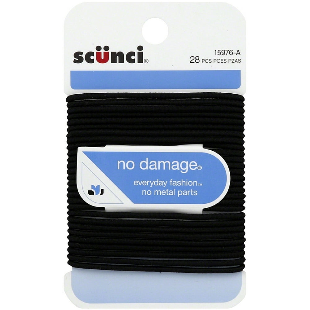 Scunci No Damage Hair Elastics, Medium, Black 28 ea (Pack of 4