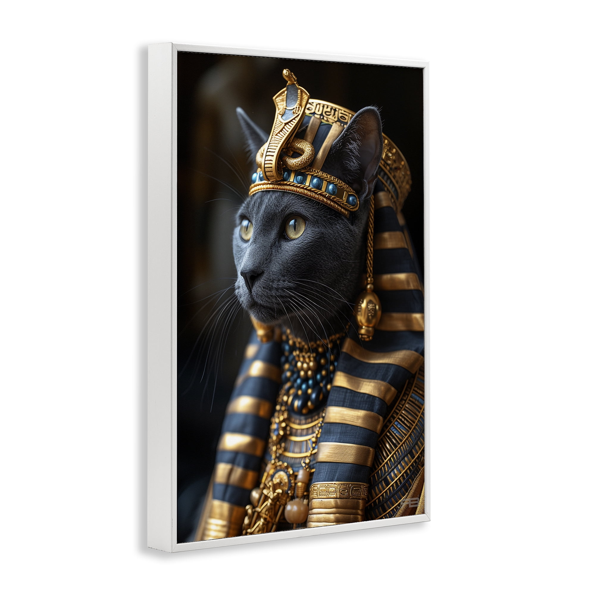Stupell Industries Egyptian Pharaoh Cat Novelty Painting White Framed Art Print Wall Art, 12 x 18