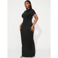 thumbnail image 3 of Plus Size Women's Solid Color Round Neck Short Sleeve Fitted Elegant Maxi Dress, 3 of 10