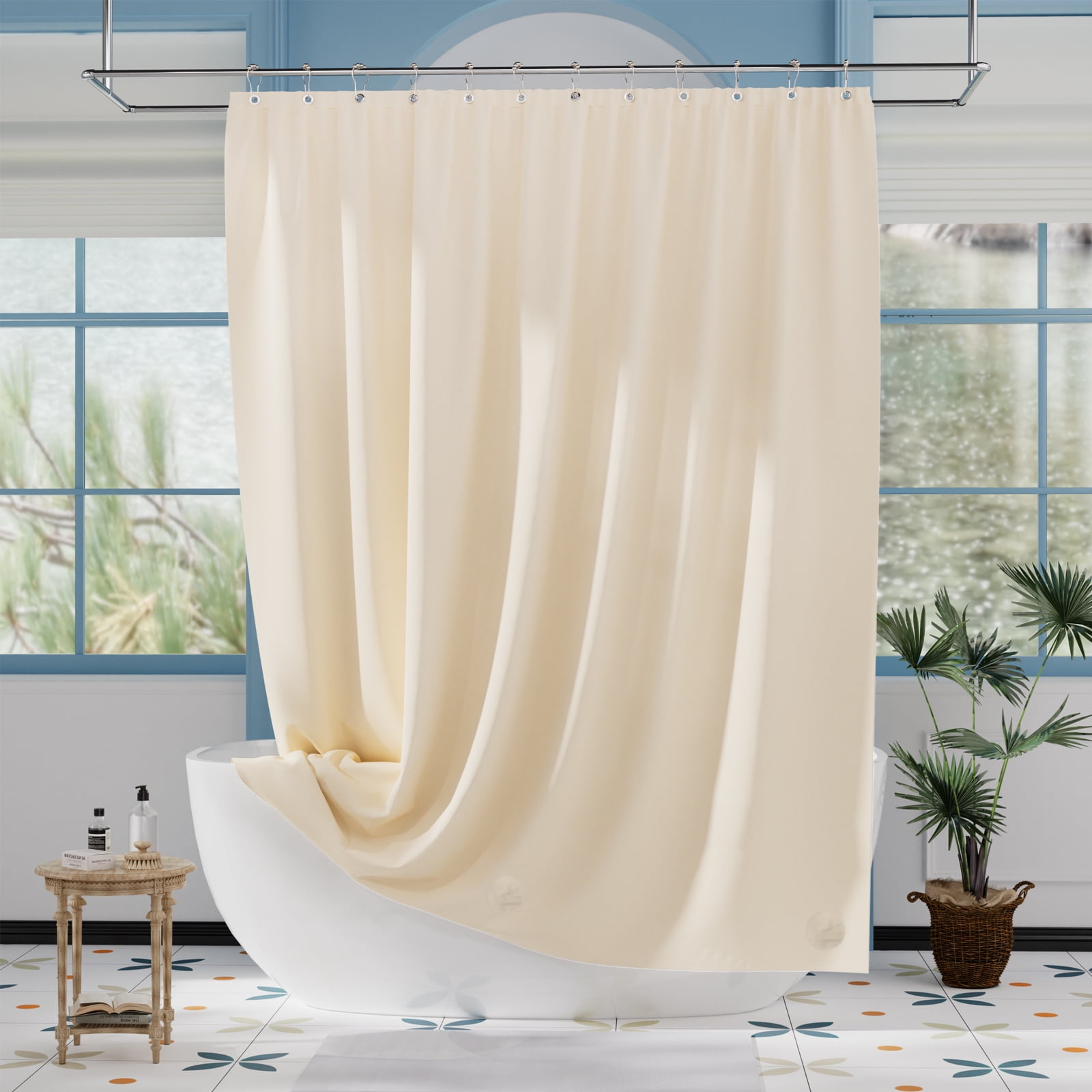 Bathway Shower Curtain Liner, 72"W x 72"L Waterproof PEVA Plastic Shower Curtain Liner for Bathroom with Magnets, Beige