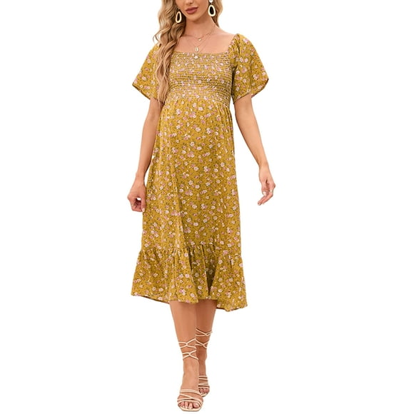 SUNSIOM Women Maternity Dress, Short Sleeve Off-shoulder Flower Print Swing Dress Pregnancy Dress