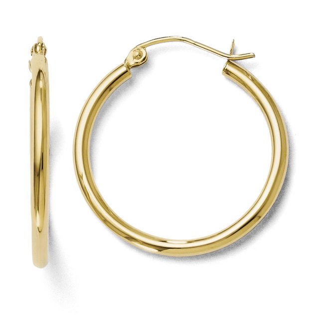 14k Yellow Gold 2x25mm Hoop Earrings Round
