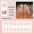 thumbnail image 2 of French style pen tip pressed on the nail with pink and white rhinestone design fake nail glued on the na(24PCS), 2 of 5