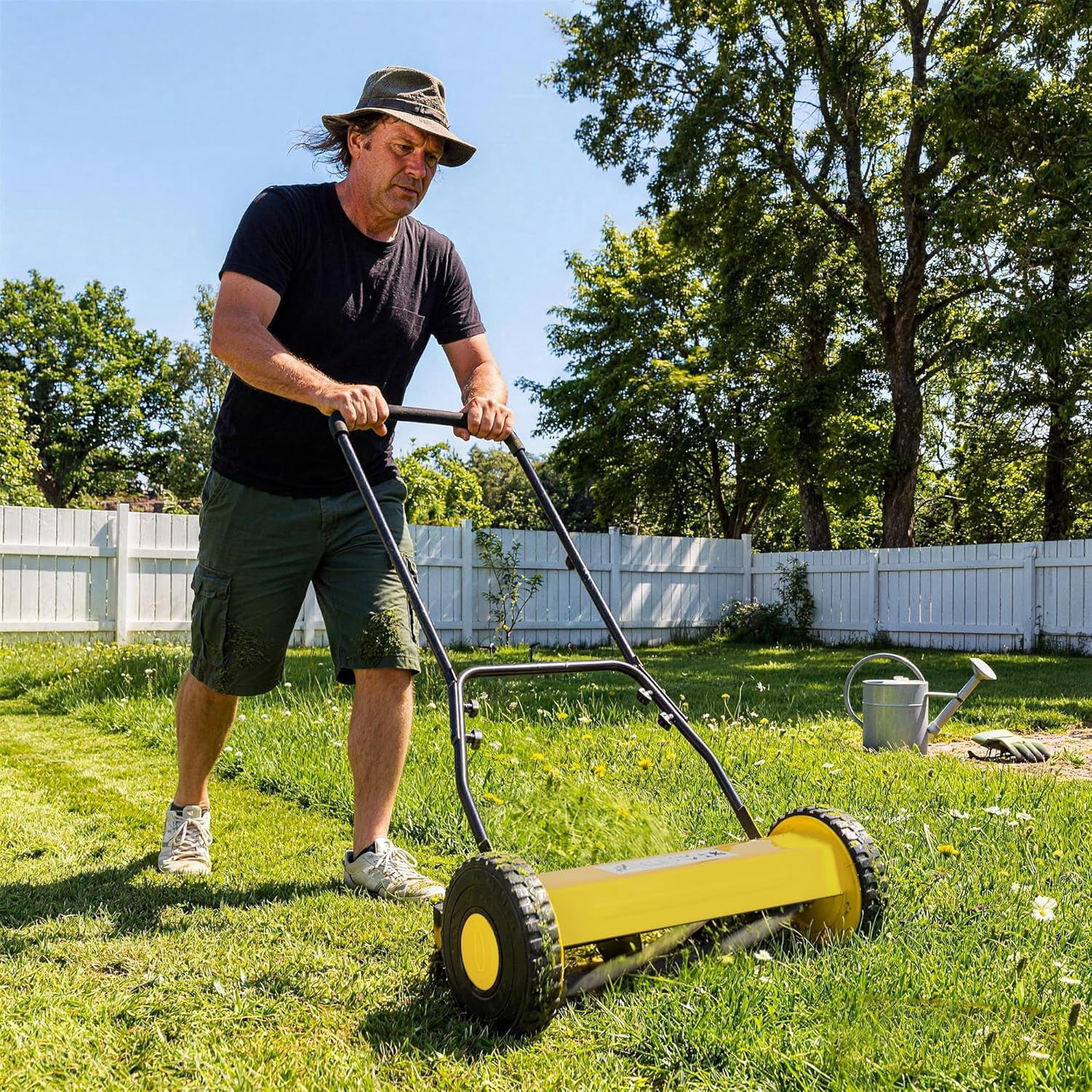 14in Push Reel Lawn Mower 5-Blade Manual Walk-Behind Mower Adjustable Cutting Height Compact Quiet for Small Yards and Easy Lawn Care