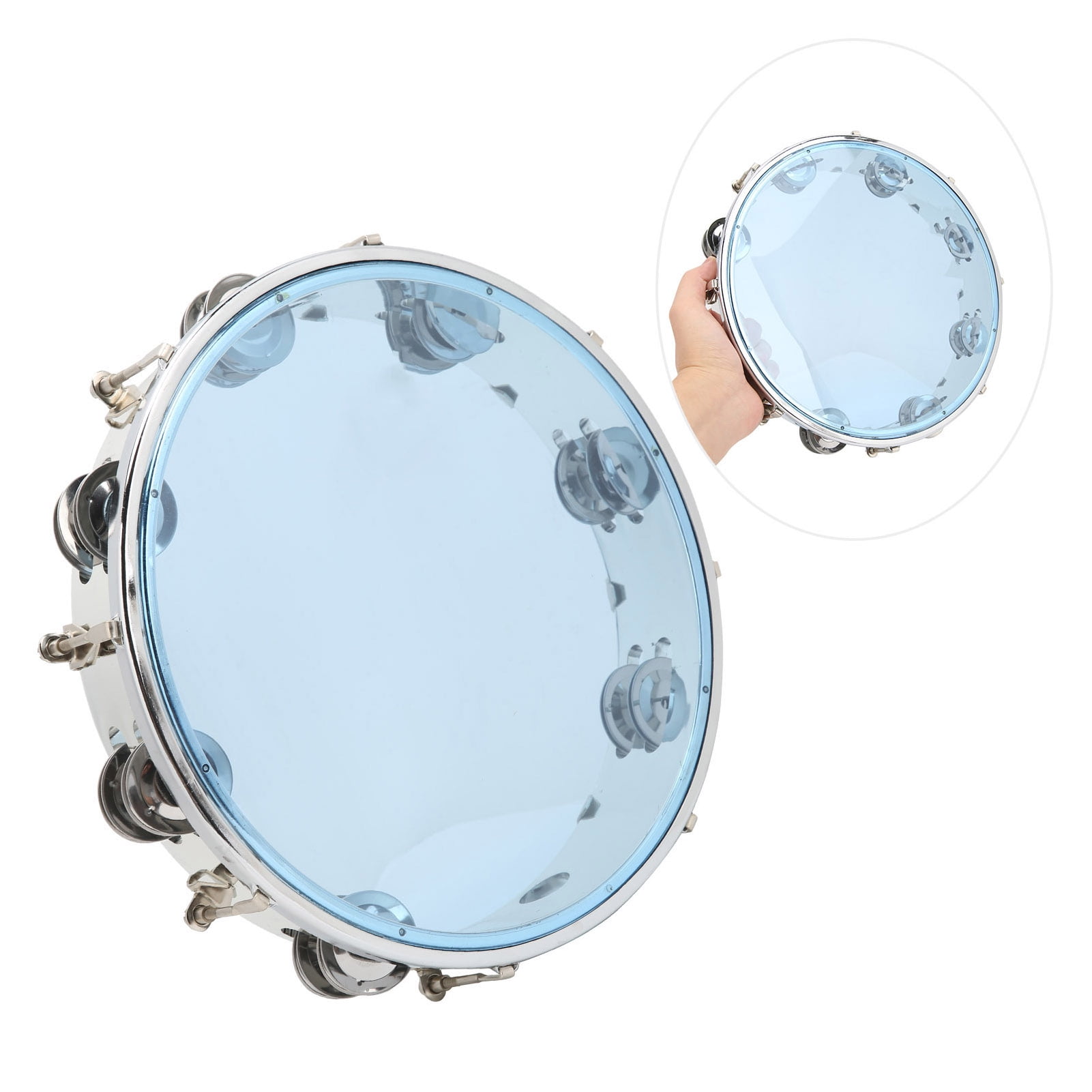 MBAT Tambourine Adjustable Double Row 10in Percussion Jingles Instrument for PartyBlue