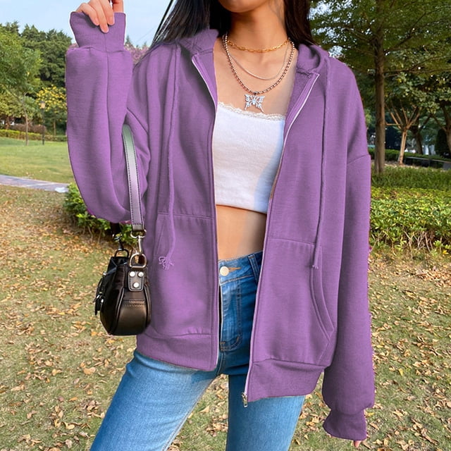 MPWEGNP Chandails à Capuche pour Femmes Chandails Décontractés à Manches Longues avec Fermeture Éclair Couleur Unie Violet