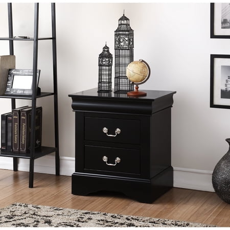 Black Nightstand Iii - 2 Drawers For Neat Bedroom Smooth Metal Glide Synthetic Wood Modern Elegant Finish