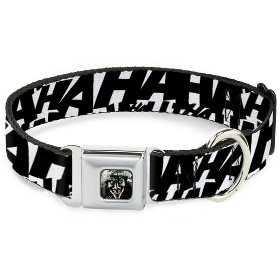 DC Comics Pet Collar, Dog Collar Metal Seatbelt Buckle, Jokers Laugh Hahaha Repeat White Black, 9.5 to 13 Inches 1.0 Inch Wide