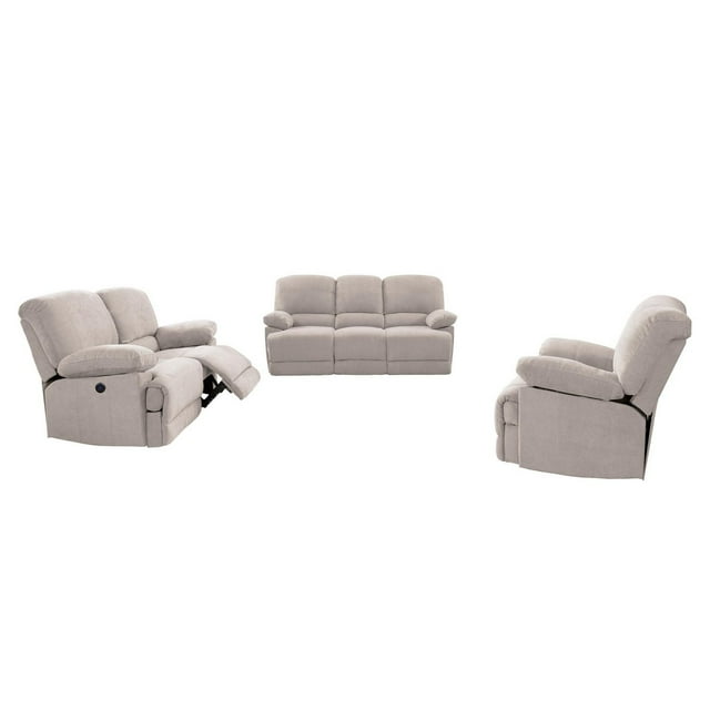 CorLiving 3pc Plush Power Reclining Chenille Fabric Sofa Set with USB Ports