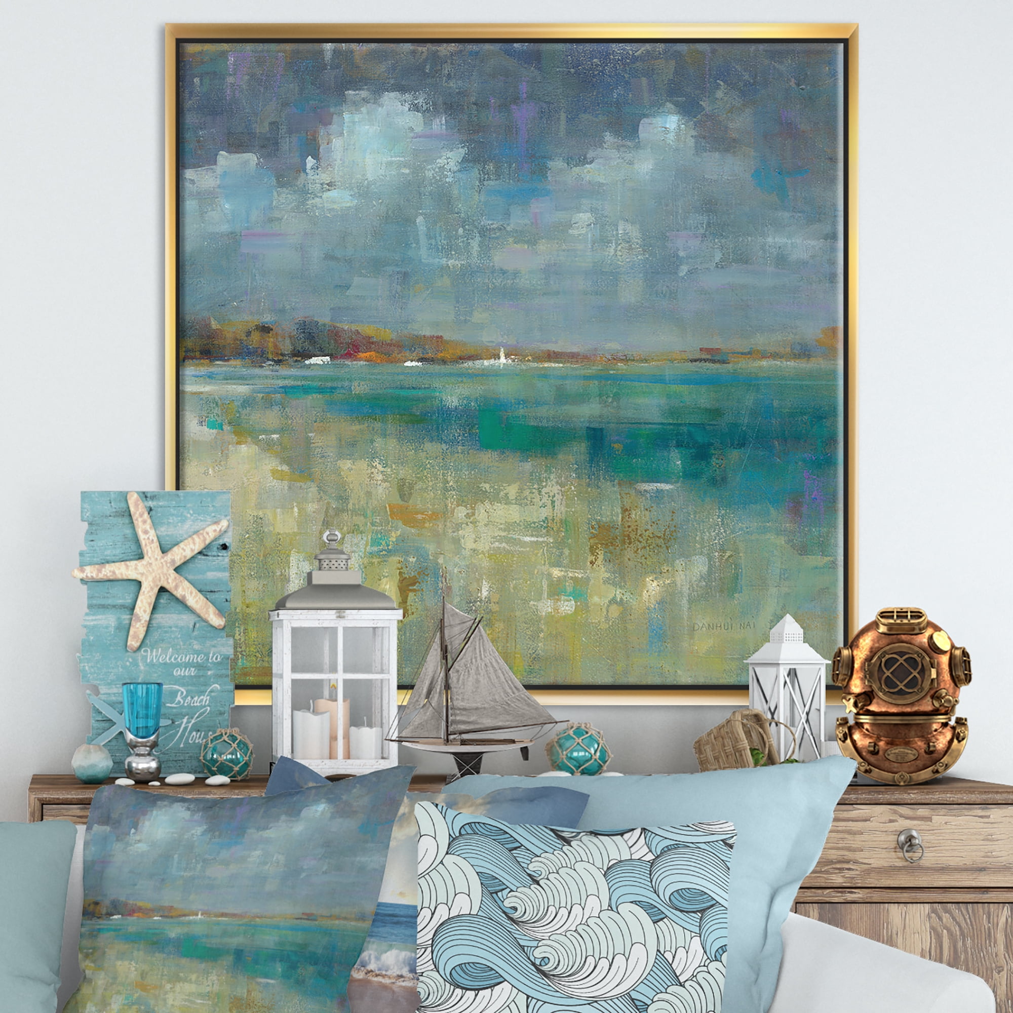 Designart ' Sky and Sea ' Nautical & Coastal Framed Canvas
