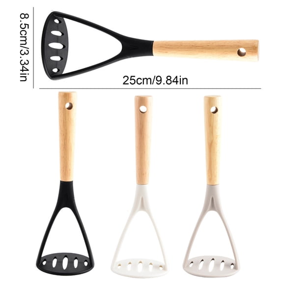 1 Pcs Silicone Potato Press with Wooden Handle, Mashed Potato Masher, Silicone Potatoes Punching Machine Non-Scratch Potatoes Masher, Kitchen Gadgets 10"