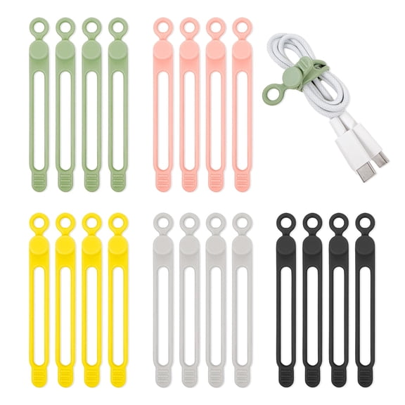 allydrew Reusable Silicone Cable Cord Ties, Cord Organizer, Management, Bundling (Set of 20)