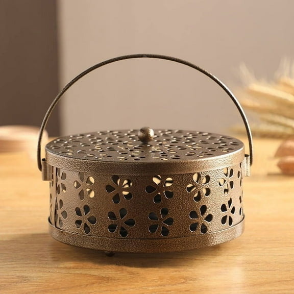 Vintage Cast Iron Mosquito Coil Holder Incense Burner - Portable Iron Incense Burner with Handle for Outdoor Camping Home Decor