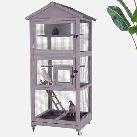 Large Bird Cage Outdoor Indoor Parakeet Cage with Wheels, Perch and Deep Removable Pull-Out Tray for Parrot, Dove, Canaries