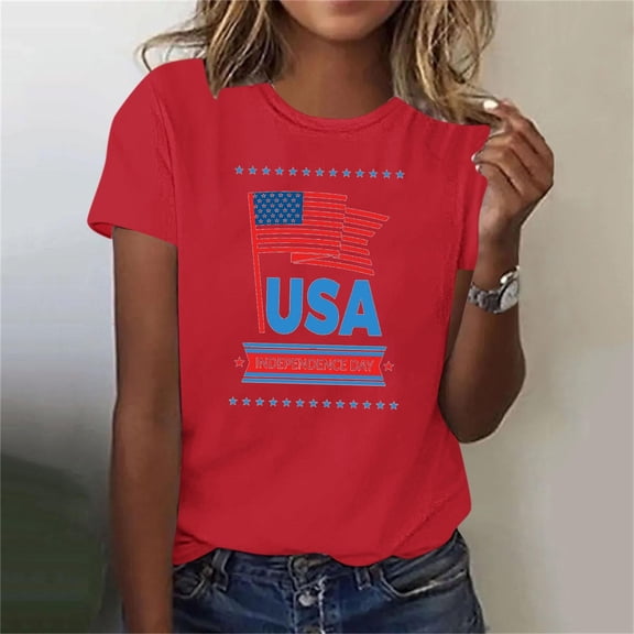 Plus Size American Flag Shirts Women Patriotic Shirts USA Flag Graphic T-Shirt 4th of July Tee Tops