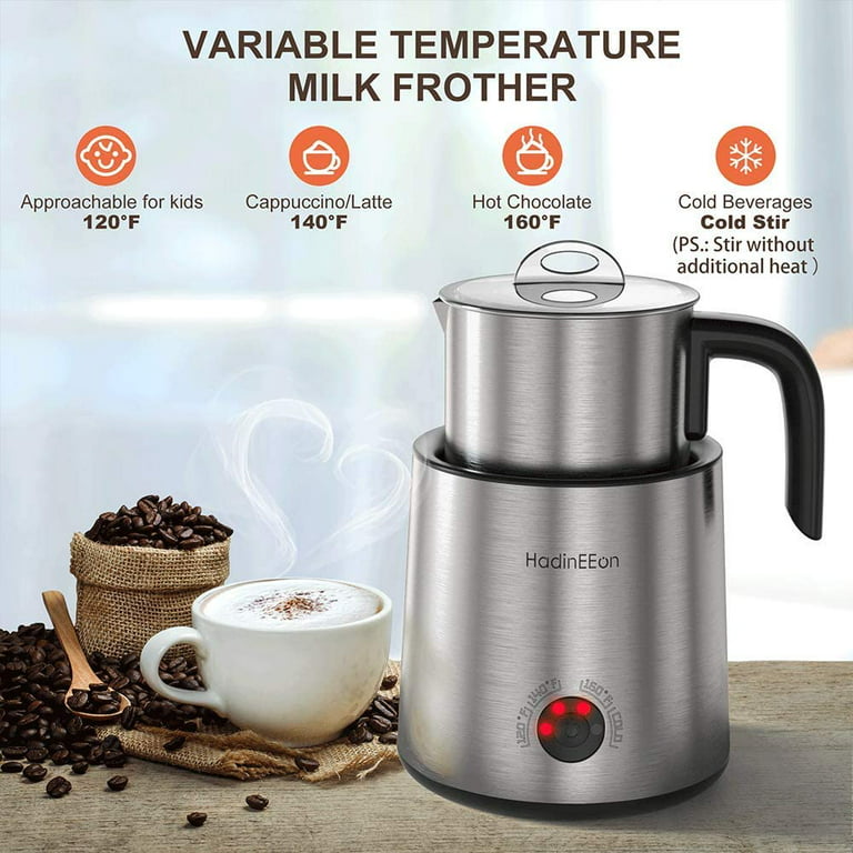 HadinEEon Variable Temperature Milk Frother, 13.5oz Electric Milk Frother, Dishwasher  Safe Stainless Steel Milk & Chocolate Steamer Automatic Hot/Cold with  Detachable Milk Jug for Coffee, Latte 