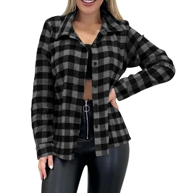 iHPH7 Surchemise pour Femmes Tenues d'Automne pour Femmes Veste à Carreaux pour Femme Cardigan Ouvert pour Femmes Surchemise à Carreaux Cardigan à Manches Longues pour Femmes Vestes de Sortie pour Femmes Gris m