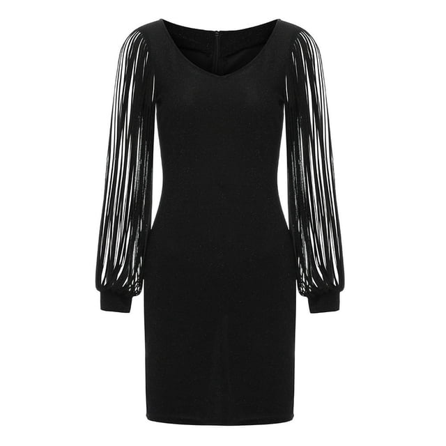 Femmes Sexy Solide Couture à Paillettes Brillant Club Gaine à Manches Longues Mini Robe