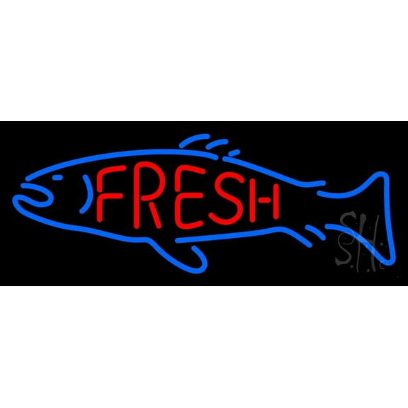 Fresh Fish Logo LED Neon Sign 10 x 24 - inches, Clear Edge Cut Acrylic Backing, with Dimmer - Bright and Premium built indoor LED Neon Sign for restaurant window and interior decor.