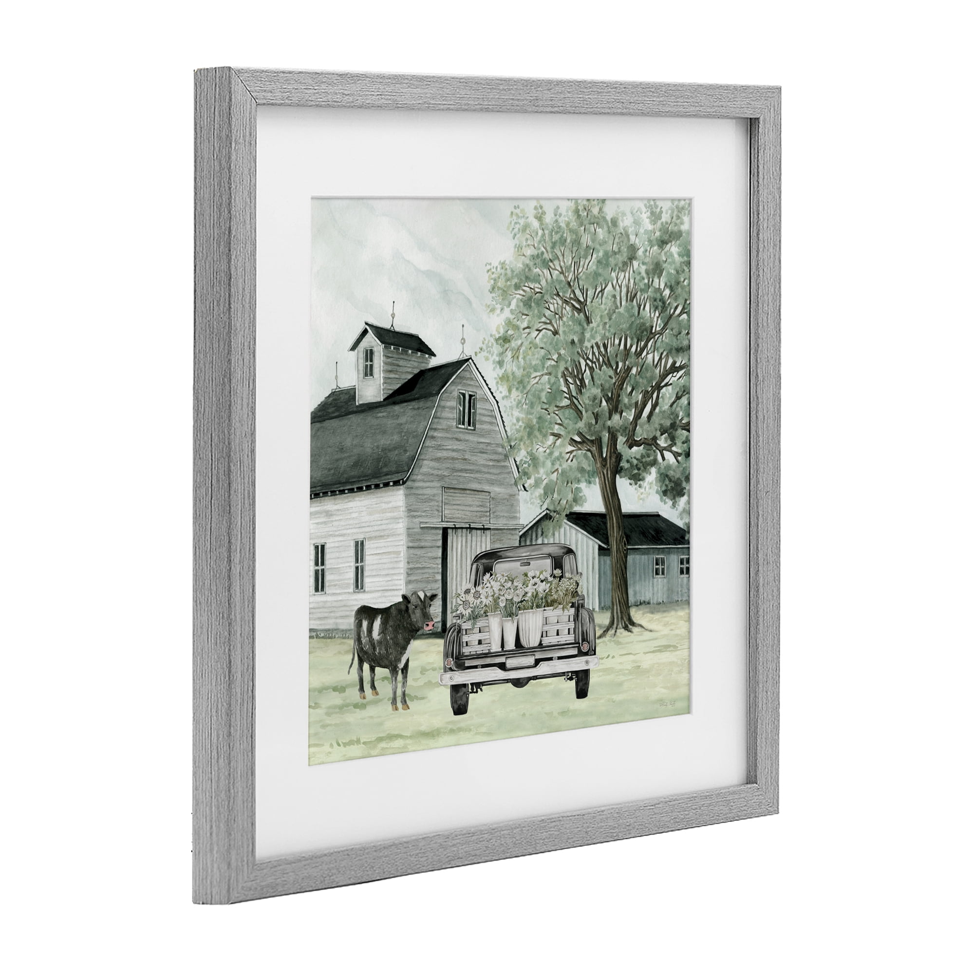 Stupell Industries Buttercup's Flowers on Farm Gray Framed Print Under Glass, design by Cindy Jacobs