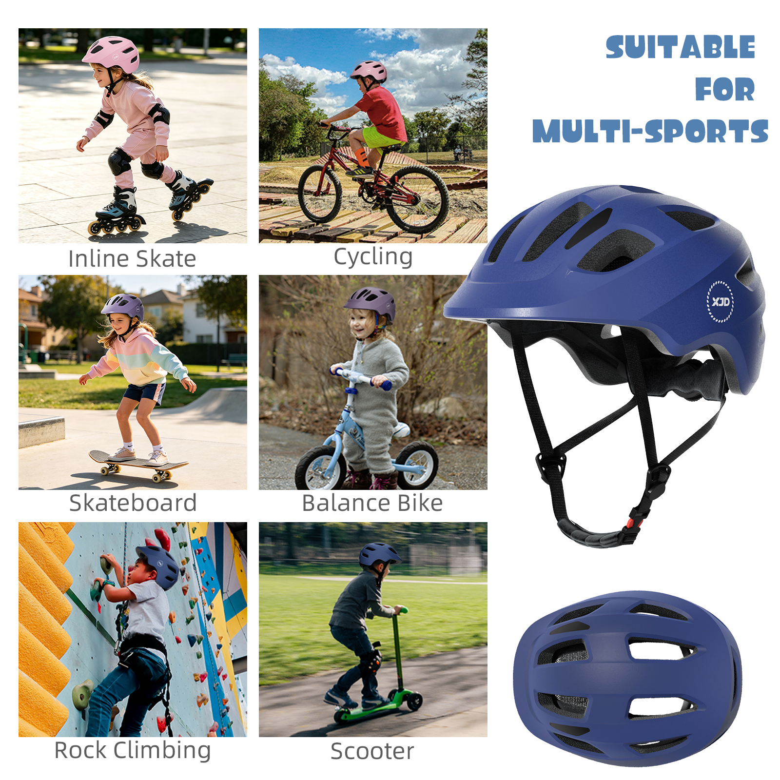 XJD Kids Bike Helmet, Ages 1-8, Adjustable, Blue photo 2