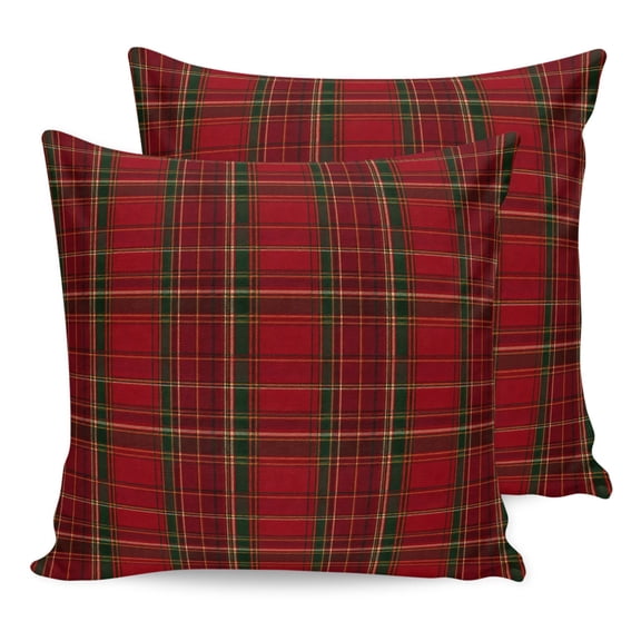 Red Checkered Christmas Pillow Covers 18x18 Set of 2, Xmas Stripes Farmhouse Buffalo Throw Pillow Covers Decorative Couch Cushion Cover, Microfiber Soft Pillowcases for Bedroom Living Room Sofa