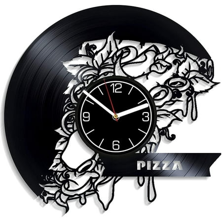 Amblelife Pizza Vinyl Record Wall Clock Food Kitchen Decoration 12 inch Wall Clock Food Art Gift for Her Pizza Wall Art Food Clock Pizza Wall Clock Modern Food Gift Pizza Vinyl Clock