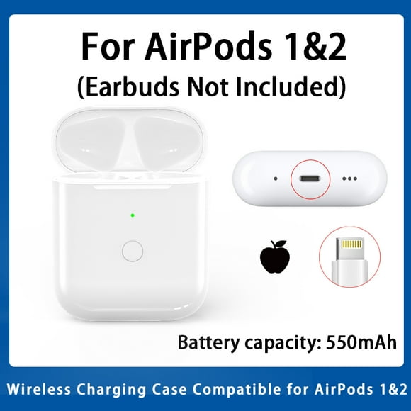 Replacement AirPod Charging Case Compatible with for airpods 1st&2nd Generation Wireless Charging case Bluetooth Pairing Sync Button (White-Lightning)