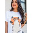 thumbnail image 6 of Women's White Halloween Graphic Crewneck T-Shirt - GHOST HIM Bat Design | [ZhiHiMeRi] | (US 20-22)2XL, 6 of 8