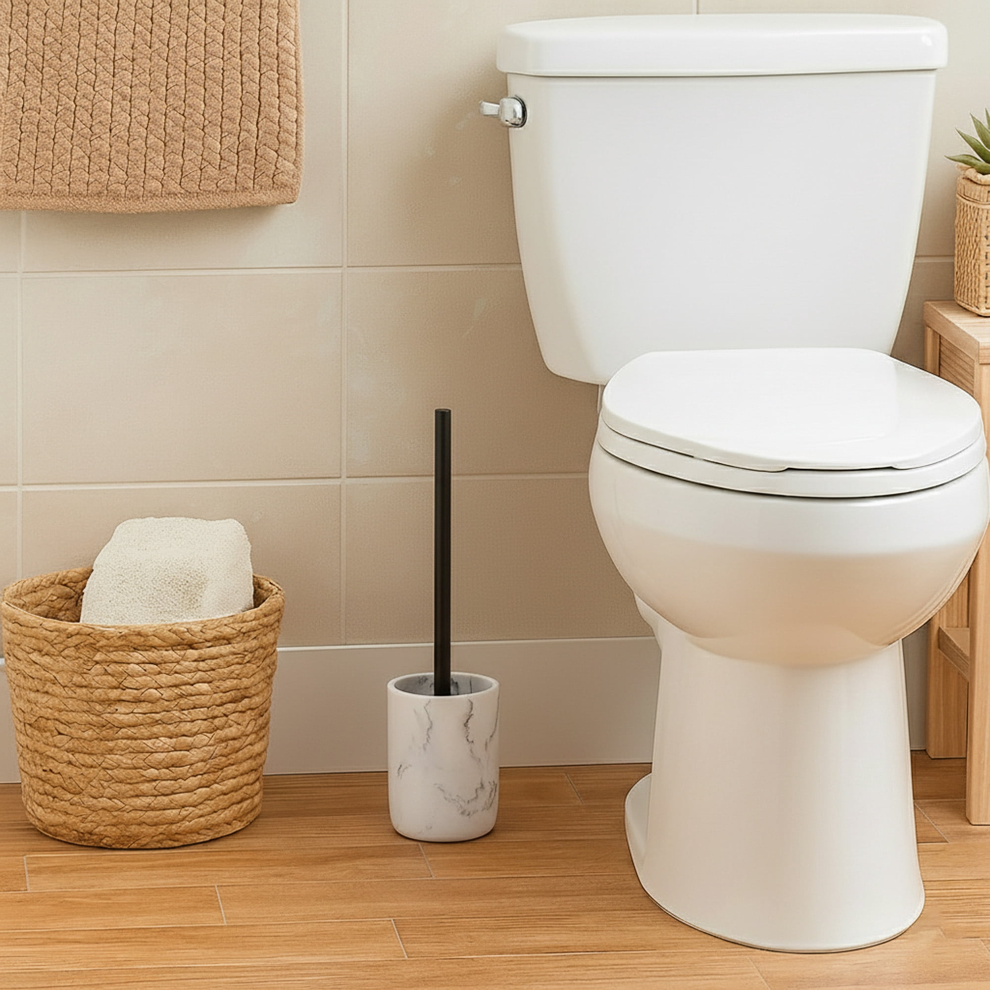 White Marble Toilet Brush and Holder Set