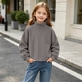 thumbnail image 4 of Hzzrkos Girls Corduroy Mock Neck Sweatshirt Long Sleeve Casual Pullover Tunic Top Soft Textured Shirt with Side Slit Hem Relaxed Daily School Travel Wear Gray, 4 of 9