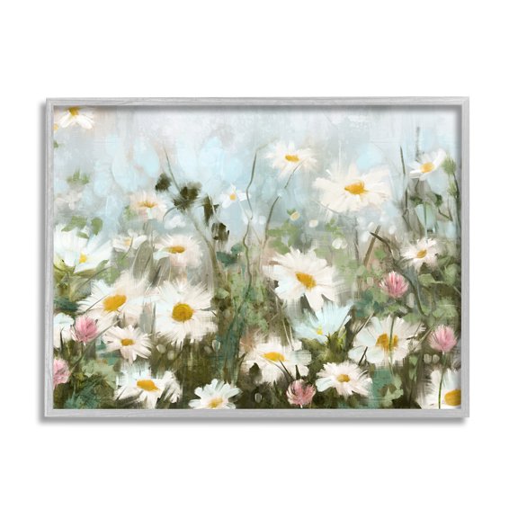 Stupell Industries Daisy Field Painting Botanical & Floral Painting Gray Framed Art Print Wall Art, 14 x 11